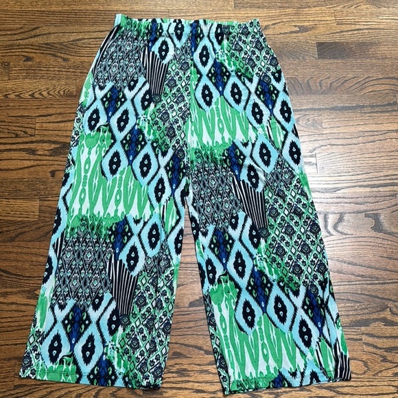 Chico's Travelers Casual Green with shades of Blue Wide-Leg Pants size L-XL (2) - Picture 1 of 3
